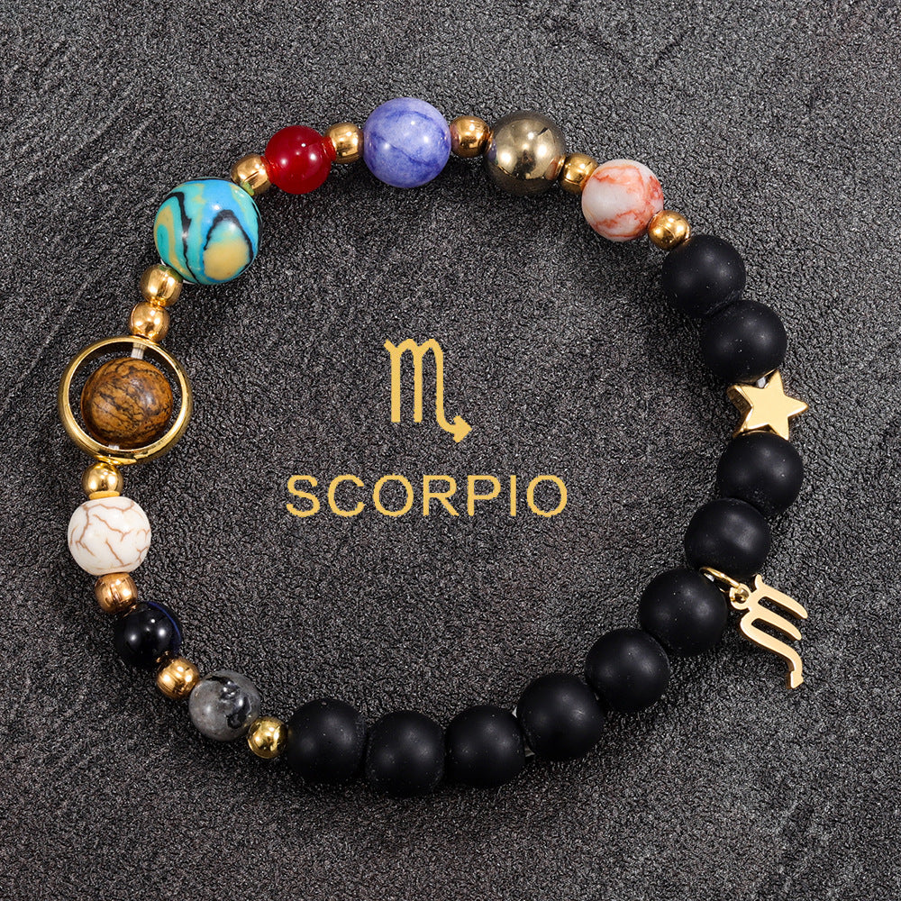 Twelve Constellations Bracelet Beaded Natural Stone Bracelet Universe Space Eight Planets Stone Picture Stone