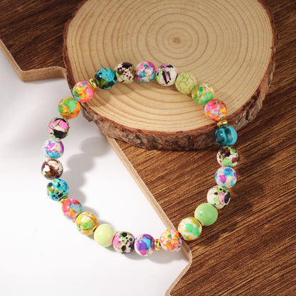 Bohemian Natural Stone Seven Chakra Yoga Synthetic Turquoise Bracelet for Women Beaded Round Bead Bracelet