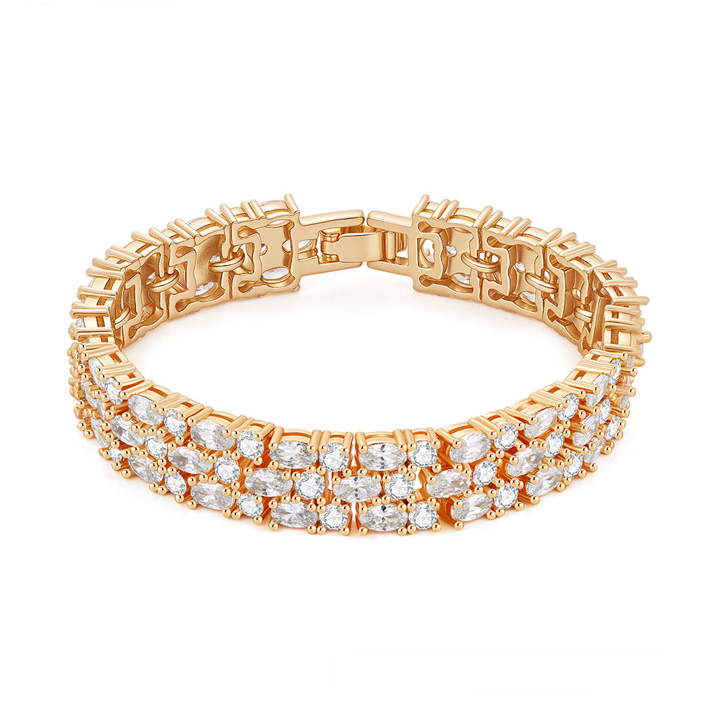 Triple-Stack Colorful Zircon Inlaid Bracelet White zirconium (gold plated)