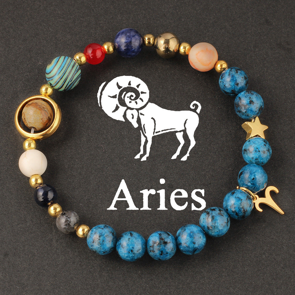 Twelve Constellations Bracelet Beaded Natural Stone Bracelet Universe Space Eight Planets Stone Picture Stone