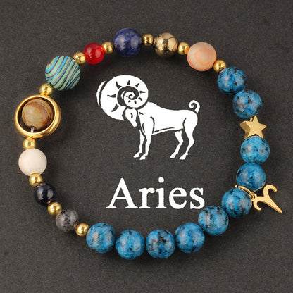Twelve Constellations Bracelet Beaded Natural Stone Bracelet Universe Space Eight Planets Stone Picture Stone