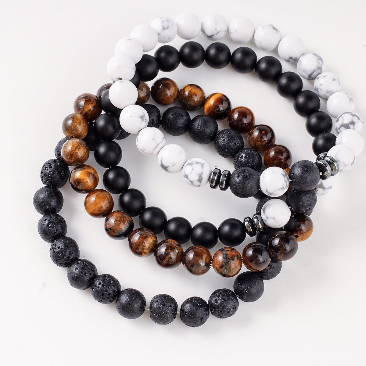 Four-piece Set Natural Stone Bracelet Jewelry Volcanic Stone Tiger Eye Stone Men's Bracelet Stone Beads