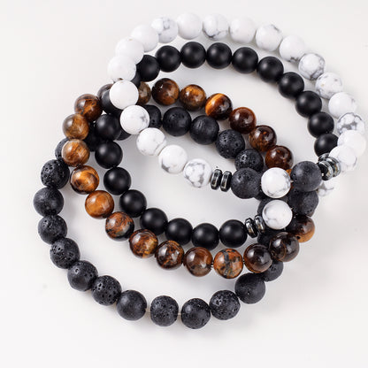 Four-piece Set Natural Stone Bracelet Jewelry Volcanic Stone Tiger Eye Stone Men's Bracelet Stone Beads