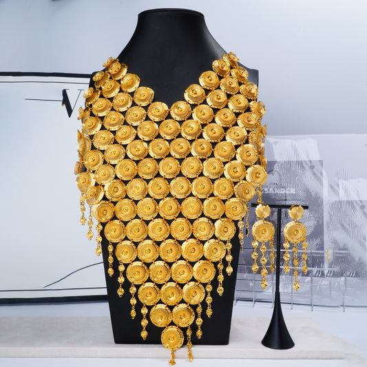 24K Gold Plated Tassel Bridal Jewelry Set - Luminous Wedding Statement | iBrilliance