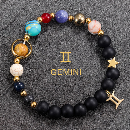 Twelve Constellations Bracelet Beaded Natural Stone Bracelet Universe Space Eight Planets Stone Picture Stone