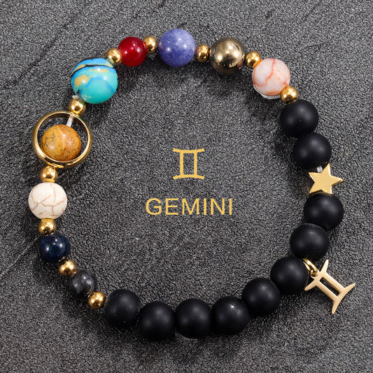 Twelve Constellations Bracelet Beaded Natural Stone Bracelet Universe Space Eight Planets Stone Picture Stone