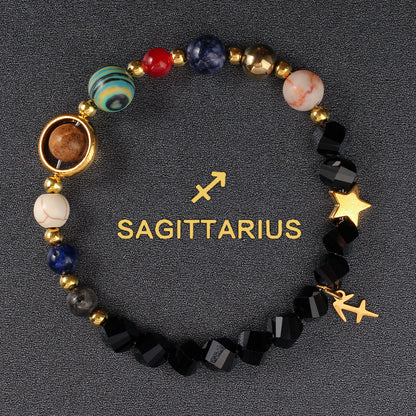 Twelve Constellations Bracelet Beaded Natural Stone Bracelet Universe Space Eight Planets Stone Picture Stone