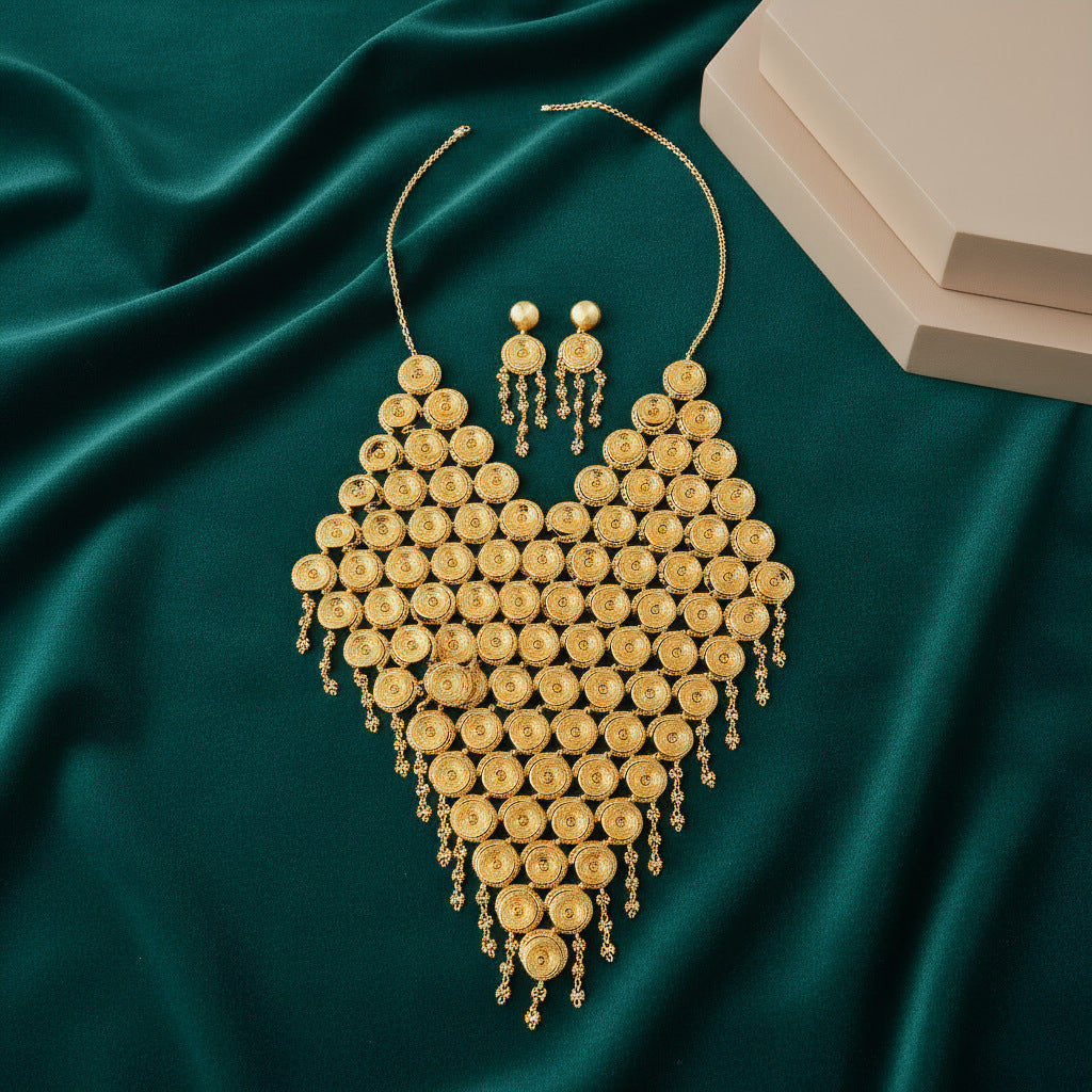 24K Gold Plated Tassel Bridal Jewelry Set - Luminous Wedding Statement | iBrilliance