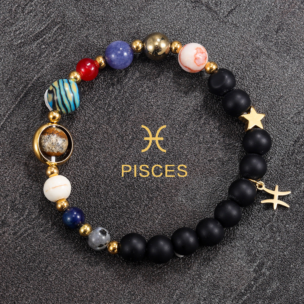 Twelve Constellations Bracelet Beaded Natural Stone Bracelet Universe Space Eight Planets Stone Picture Stone