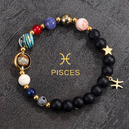 Twelve Constellations Bracelet Beaded Natural Stone Bracelet Universe Space Eight Planets Stone Picture Stone