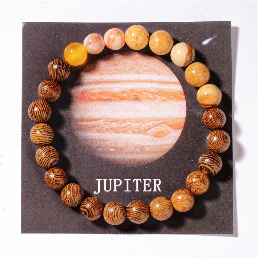 Cosmic Eight Planets Stone Bracelet for Men Beaded Tiger Eye Stone Saturn Beaded Bracelet Starry Sky