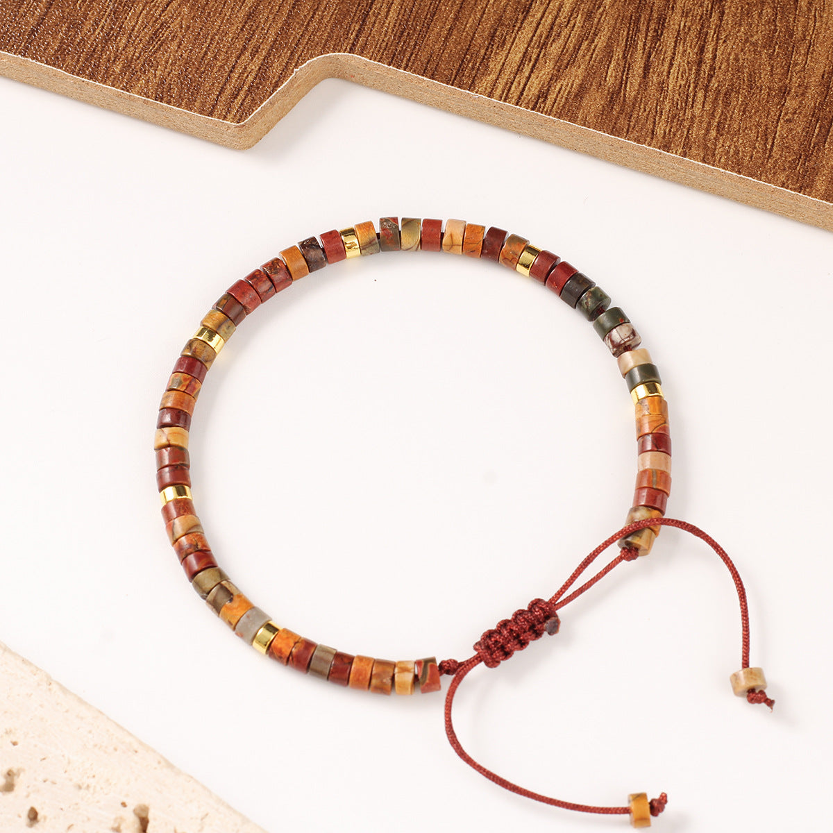 Adjustable Handmade Woven Bracelet Natural Stone Bohemian Colorful Aventurine Purple Braided Bracelet