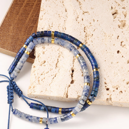 Adjustable Handmade Woven Bracelet Natural Stone Bohemian Colorful Aventurine Purple Braided Bracelet