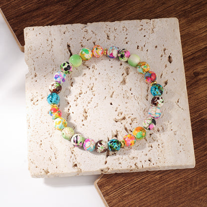 Bohemian Natural Stone Seven Chakra Yoga Synthetic Turquoise Bracelet for Women Beaded Round Bead Bracelet