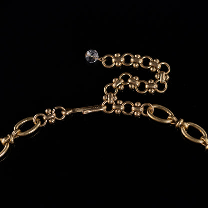 Vintage Retro Gold Atmospheric Natural Stone Round Bead Tassel Fan-shaped Necklace