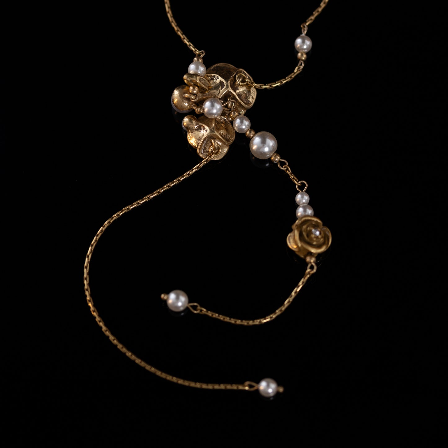 Vintage Copper Alloy Retro Champagne Rose Tassel Necklace