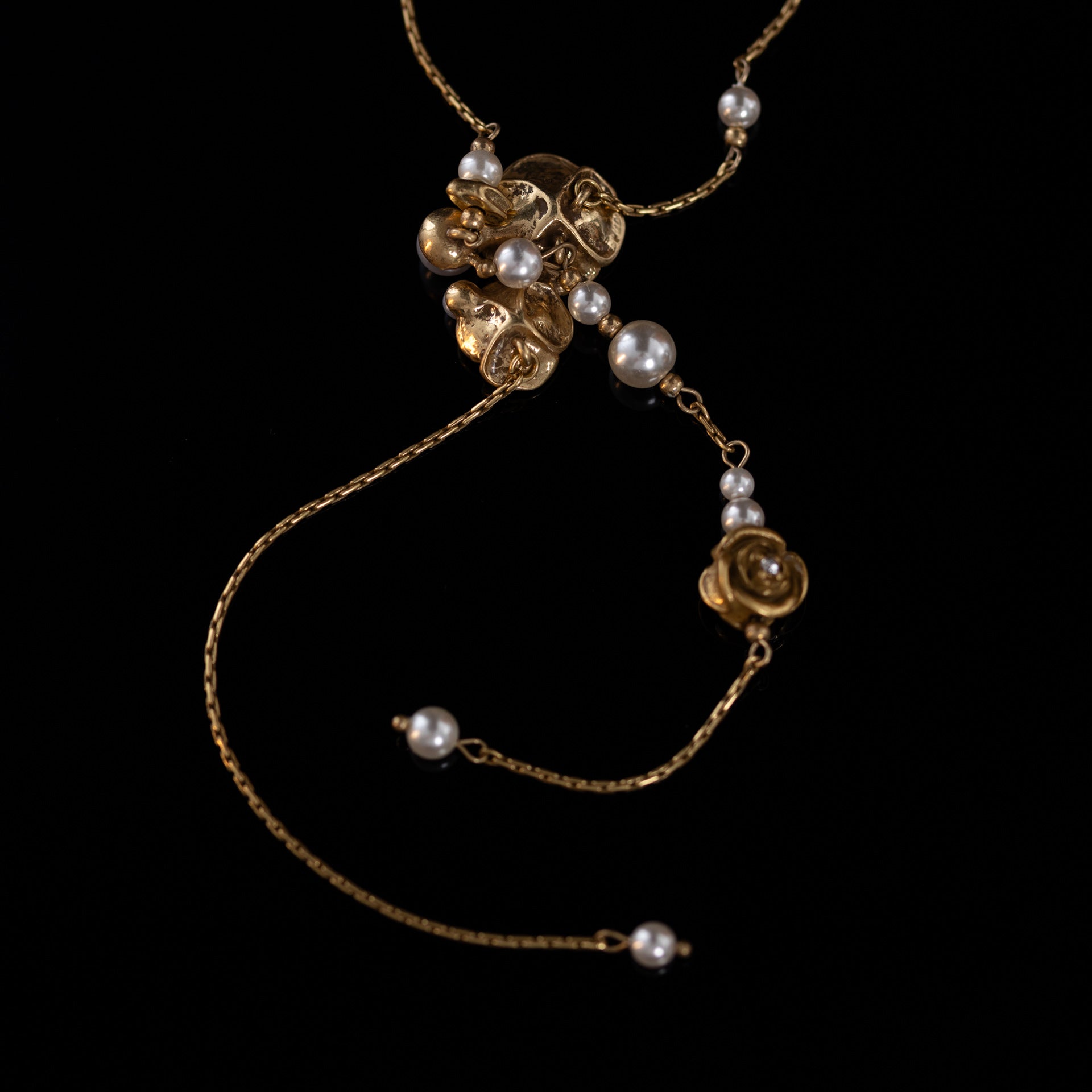 Vintage Copper Alloy Retro Champagne Rose Tassel Necklace