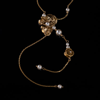 Vintage Copper Alloy Retro Champagne Rose Tassel Necklace