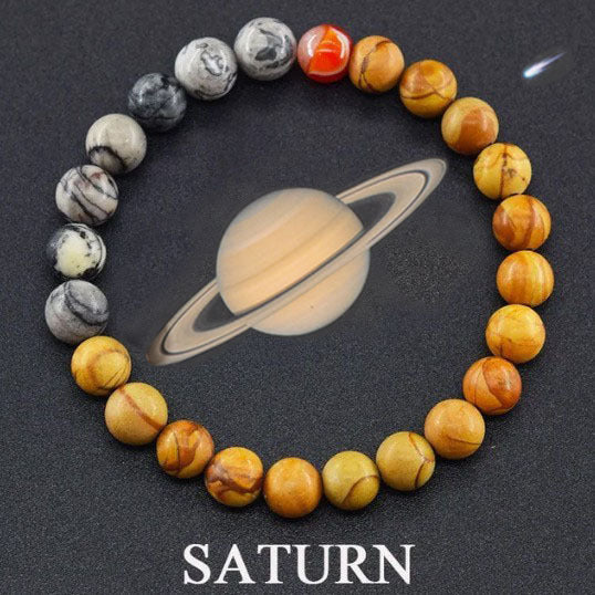 Cosmic Eight Planets Stone Bracelet for Men Beaded Tiger Eye Stone Saturn Beaded Bracelet Starry Sky