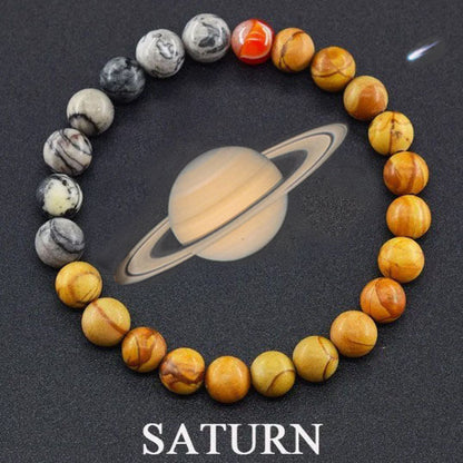 Cosmic Eight Planets Stone Bracelet for Men Beaded Tiger Eye Stone Saturn Beaded Bracelet Starry Sky