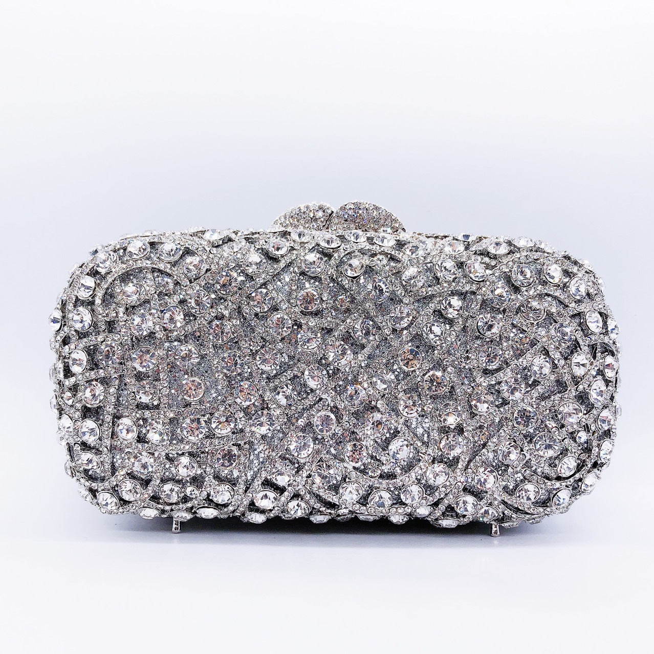 Hollow Rhinestone Evening Clutch Handbag for Women Matching Dress Silver