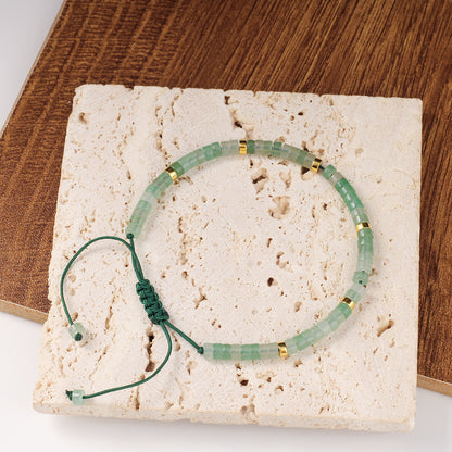 Adjustable Handmade Woven Bracelet Natural Stone Bohemian Colorful Aventurine Purple Braided Bracelet