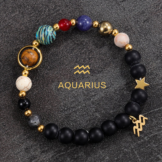 Twelve Constellations Bracelet Beaded Natural Stone Bracelet Universe Space Eight Planets Stone Picture Stone L0566-Aquarius Aquarian