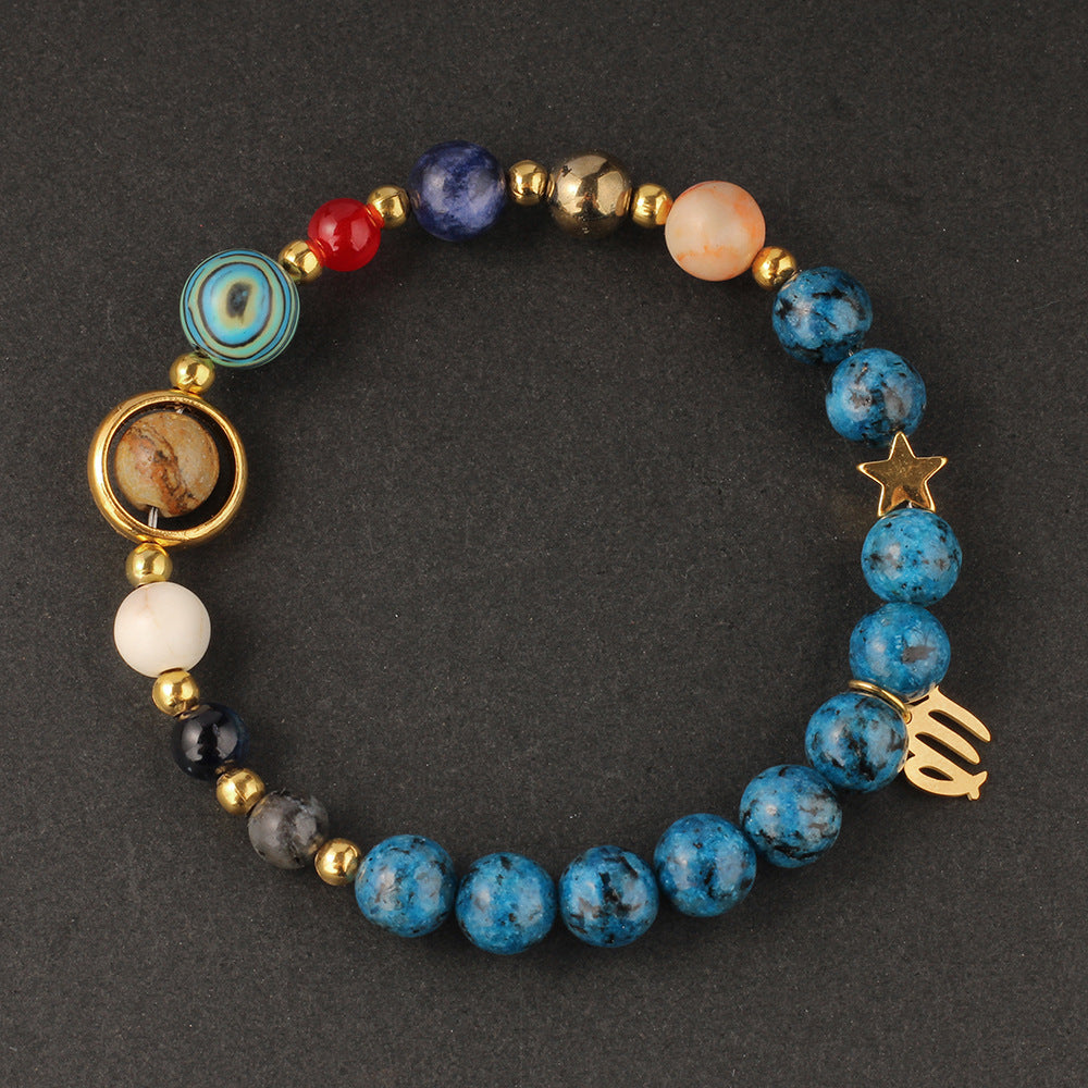 Twelve Constellations Bracelet Beaded Natural Stone Bracelet Universe Space Eight Planets Stone Picture Stone