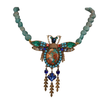 Vintage Bronze Bee Pendant Necklace with Natural Stone - iBrilliance