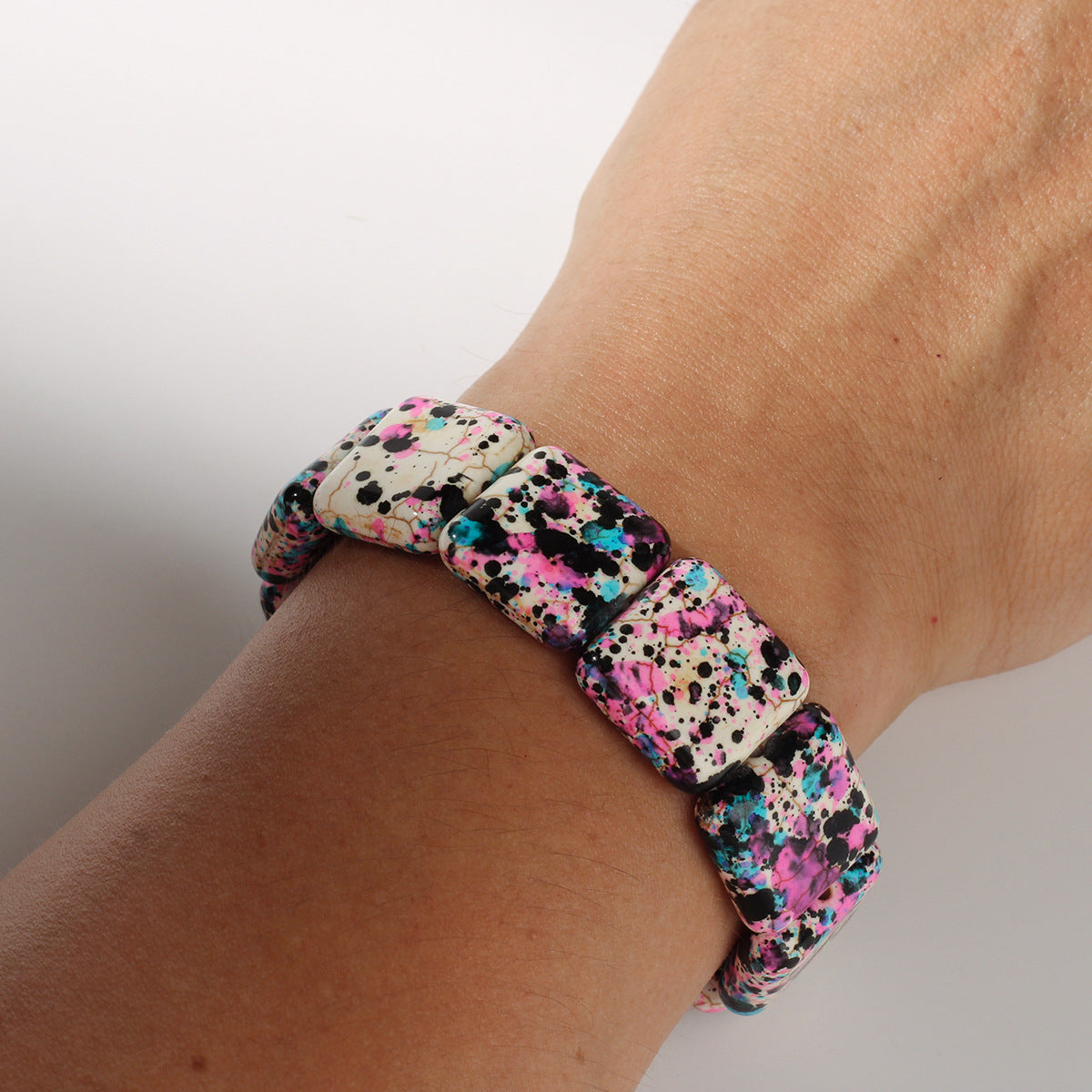 Square Natural Stone Hand-Strung Colorful Bracelet Beach Vacation Bohemian Bracelet Turquoise