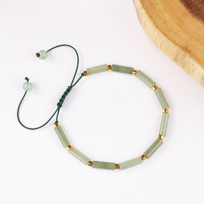 Natural Tiger Eye Stone Handmade Braided Bracelet for Men and Women, Adjustable Long Tube Woven Bracelet