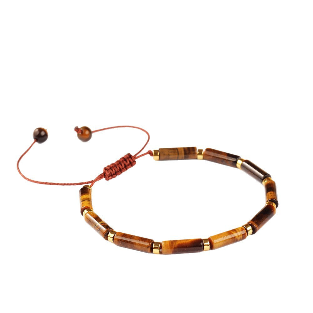 Natural Tiger Eye Stone Handmade Braided Bracelet for Men and Women, Adjustable Long Tube Woven Bracelet