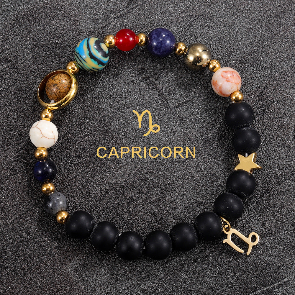 Twelve Constellations Bracelet Beaded Natural Stone Bracelet Universe Space Eight Planets Stone Picture Stone