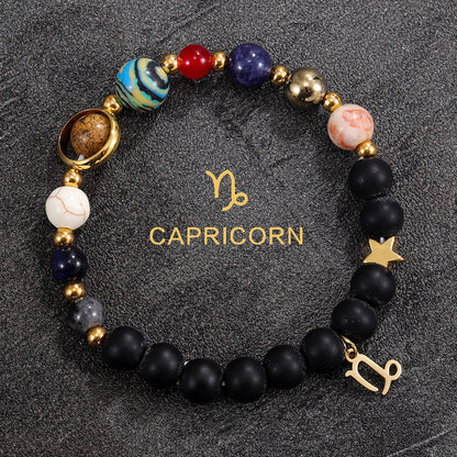 Twelve Constellations Bracelet Beaded Natural Stone Bracelet Universe Space Eight Planets Stone Picture Stone