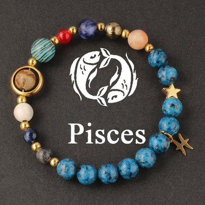 Twelve Constellations Bracelet Beaded Natural Stone Bracelet Universe Space Eight Planets Stone Picture Stone