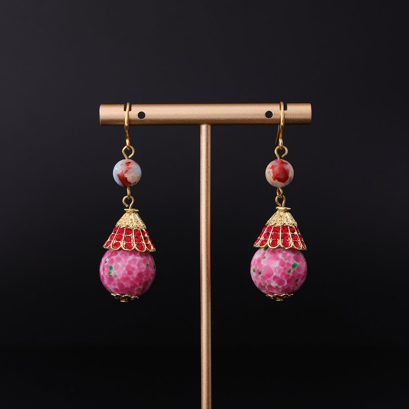Vintage Handmade Glass Stud Earrings - Radiant Floral Allure | iBrilliance Pink Jewelry