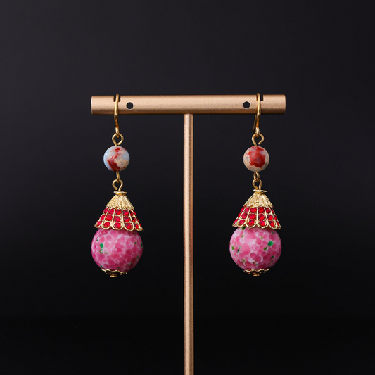 Vintage Handmade Glass Stud Earrings - Radiant Floral Allure | iBrilliance Pink