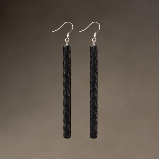 Ebony Wood Bar Drop Earrings | Handcrafted Wooden Earrings ER03 Hand-textured Earring