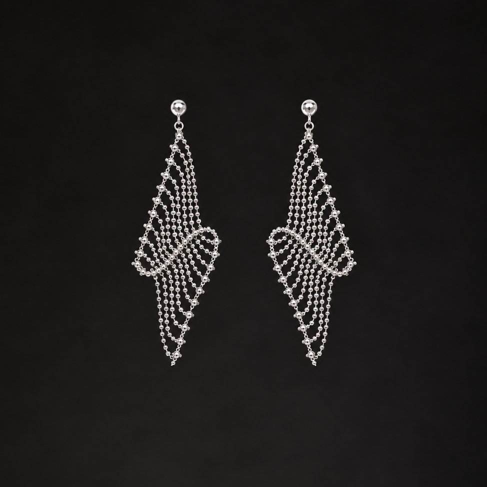 Sterling Silver Lace Mesh Drop Earrings | Tassel Earrings ER06 Silver Tone Earring