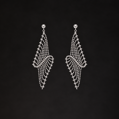 Sterling Silver Lace Mesh Drop Earrings | Tassel Earrings ER06 Silver Tone Earring