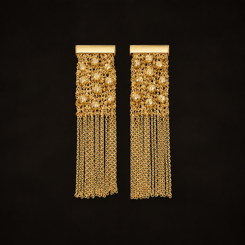 Sterling Silver Woven Bead Tassel Earrings | Drop Earrings ER05 Gold Tone Earring