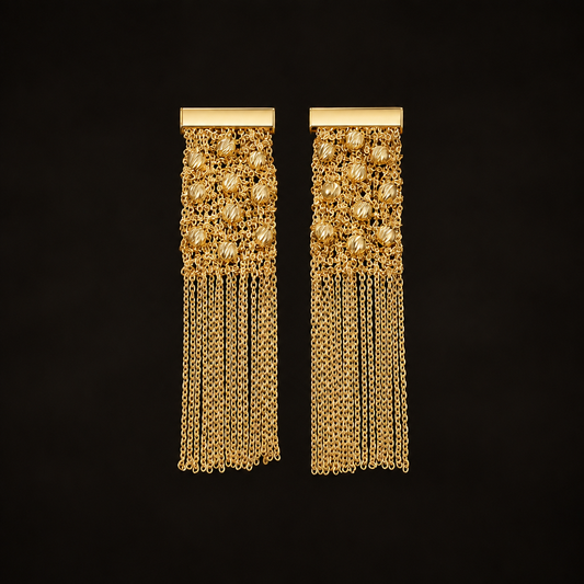 Sterling Silver Woven Bead Tassel Earrings | Drop Earrings ER05 Gold Tone Earring