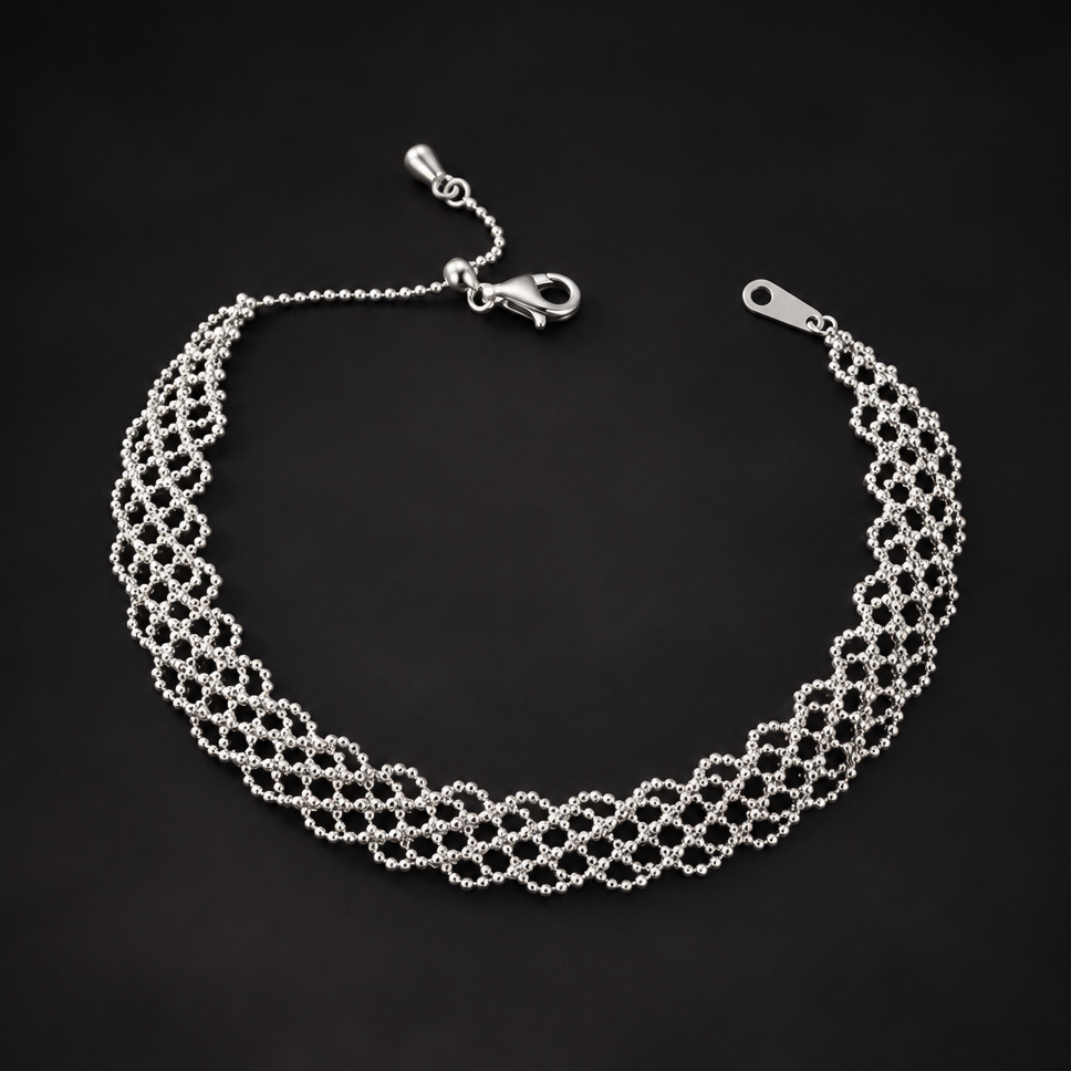 S925 Sterling Silver Double-Sided Lace Bracelet | Woven Bracelet BR08