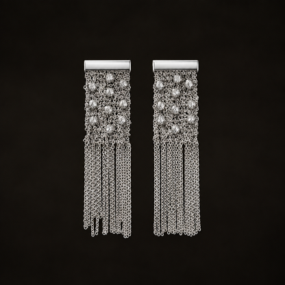 Sterling Silver Woven Bead Tassel Earrings | Drop Earrings ER05 Silver Tone Earring
