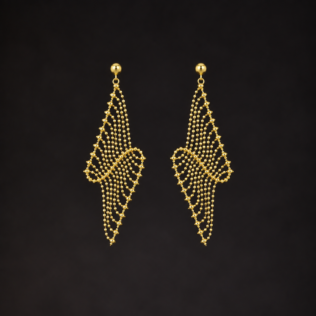 Sterling Silver Lace Mesh Drop Earrings | Tassel Earrings ER06 Gold Tone Earring