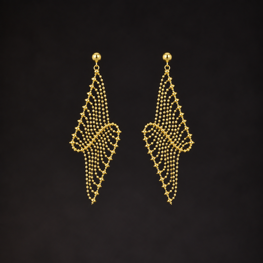S925 Sterling Silver Lace Mesh Drop Earrings | Tassel Earrings ER06 Gold Tone Earring