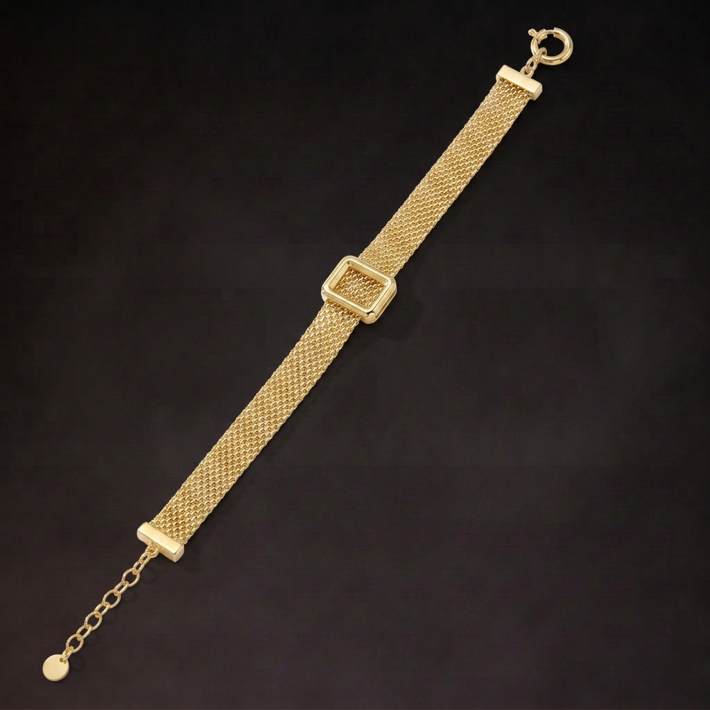 Sterling Silver Square-Detail Mesh Bracelet | Woven Bracelet BR11 Bracelet