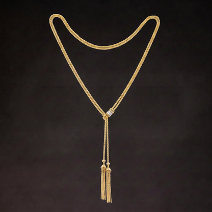 Sterling Silver Double-Chain Tassel Lariat Necklace | Adjustable Necklace NK13 Gold Tone Necklace