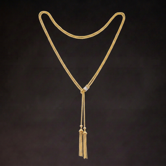 Sterling Silver Double-Chain Tassel Lariat Necklace | Adjustable Necklace NK13 Gold Tone Necklace