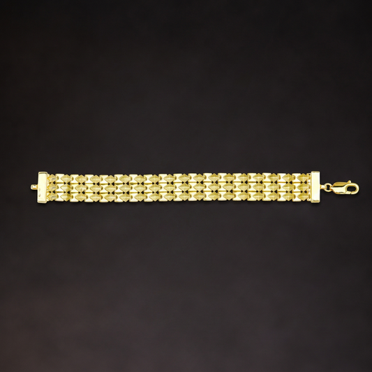 S925 Sterling Silver Triple-Row Geometric Link Bracelet | Bracelet BR10 Gold Tone Bracelet